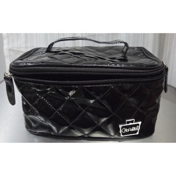 Caboodles Handbags - Caboodles Faux Black‎ Patent Leather Quilted Zip Makeup Case Insert/Brush Slots
